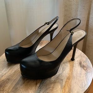 YSL “Tribute” slingback leather platform heels